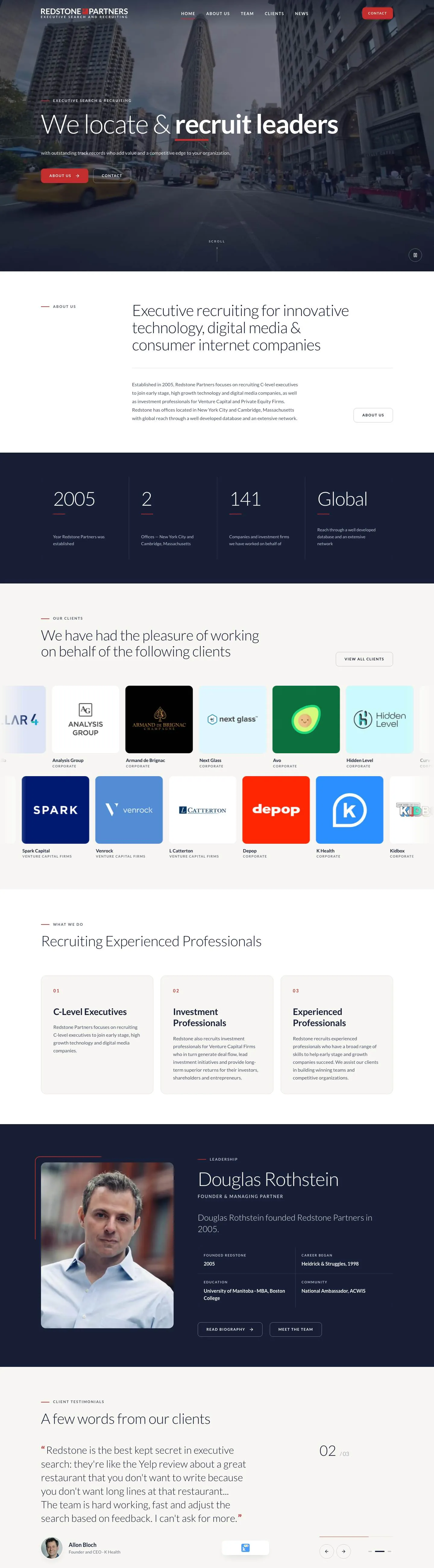Site-ul Redstone Partners, pagina principală